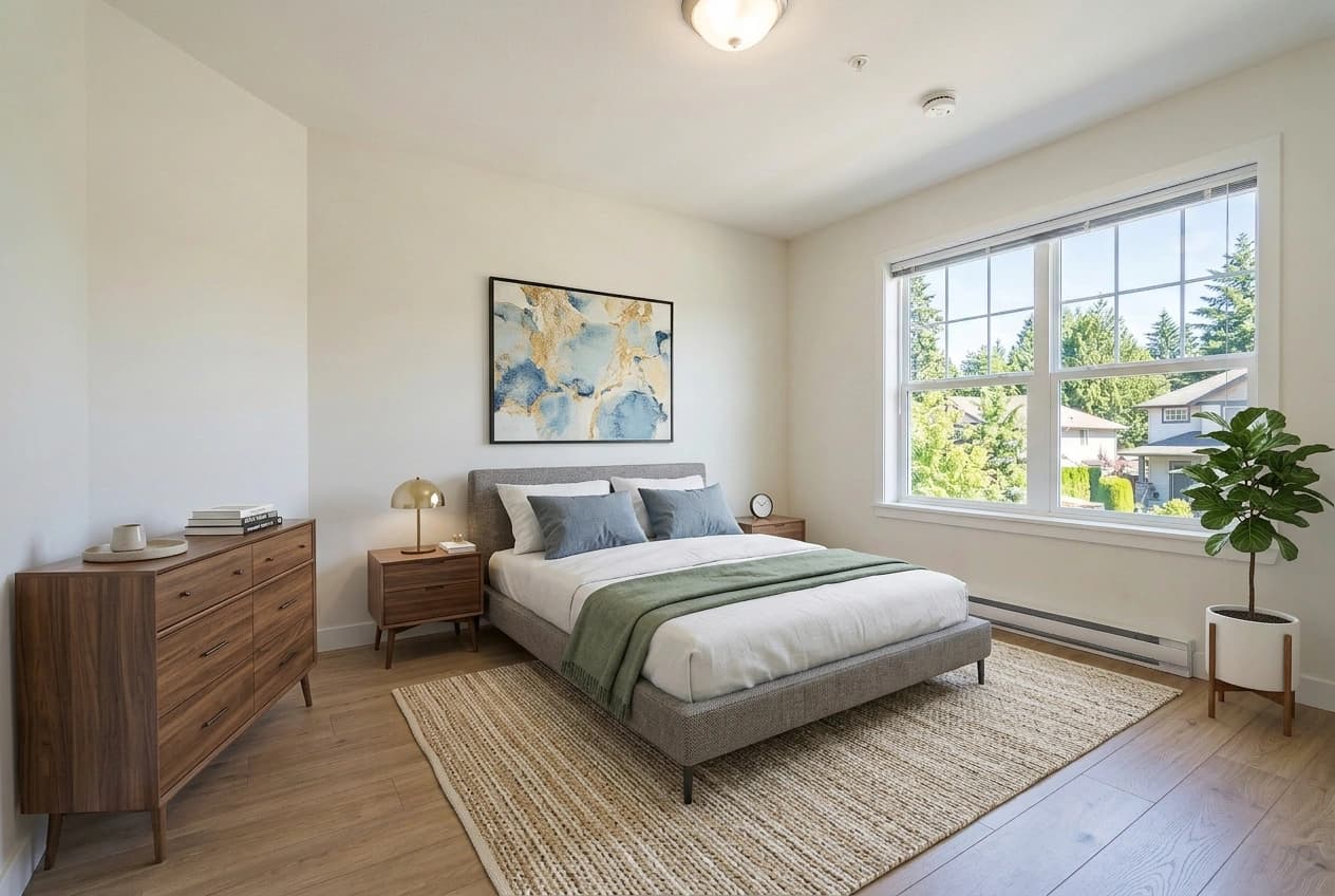 Virtually staged modern bedroom by Desiome