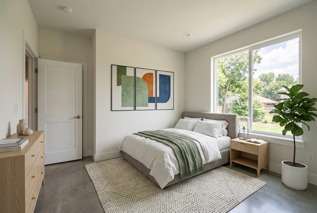 Virtually staged modern bedroom by Desiome