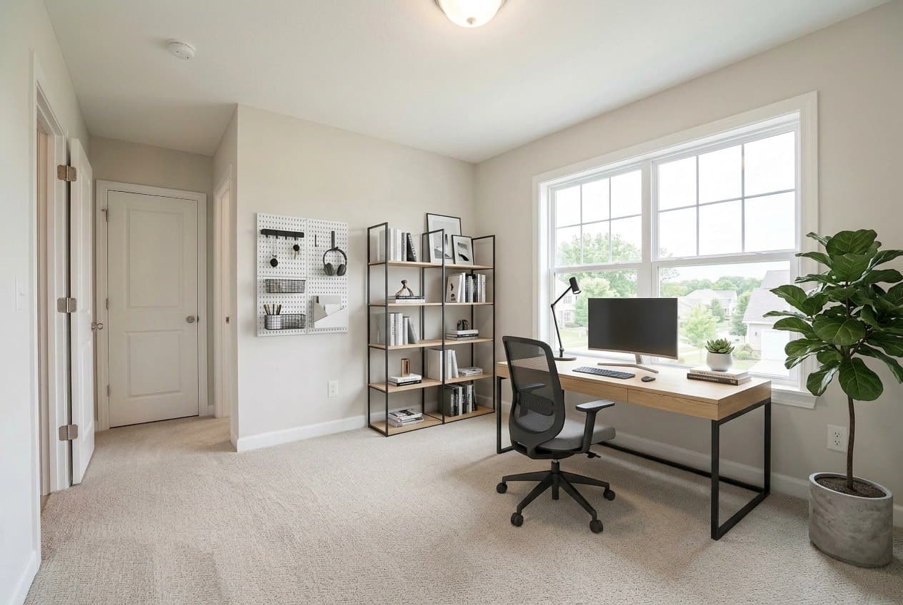 Virtually staged modern home office by Desiome