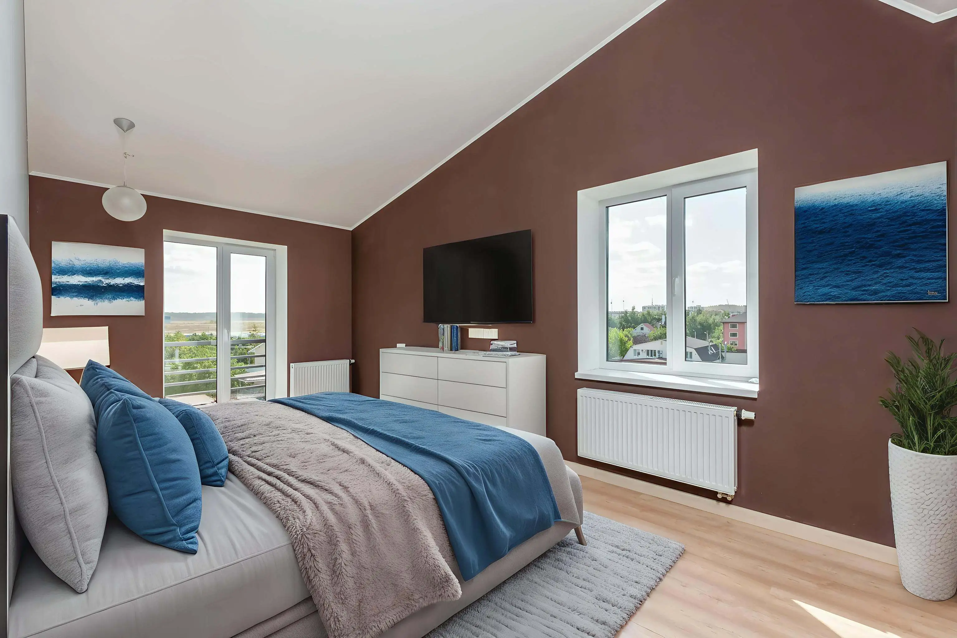 Virtually staged coastal bedroom by Desiome