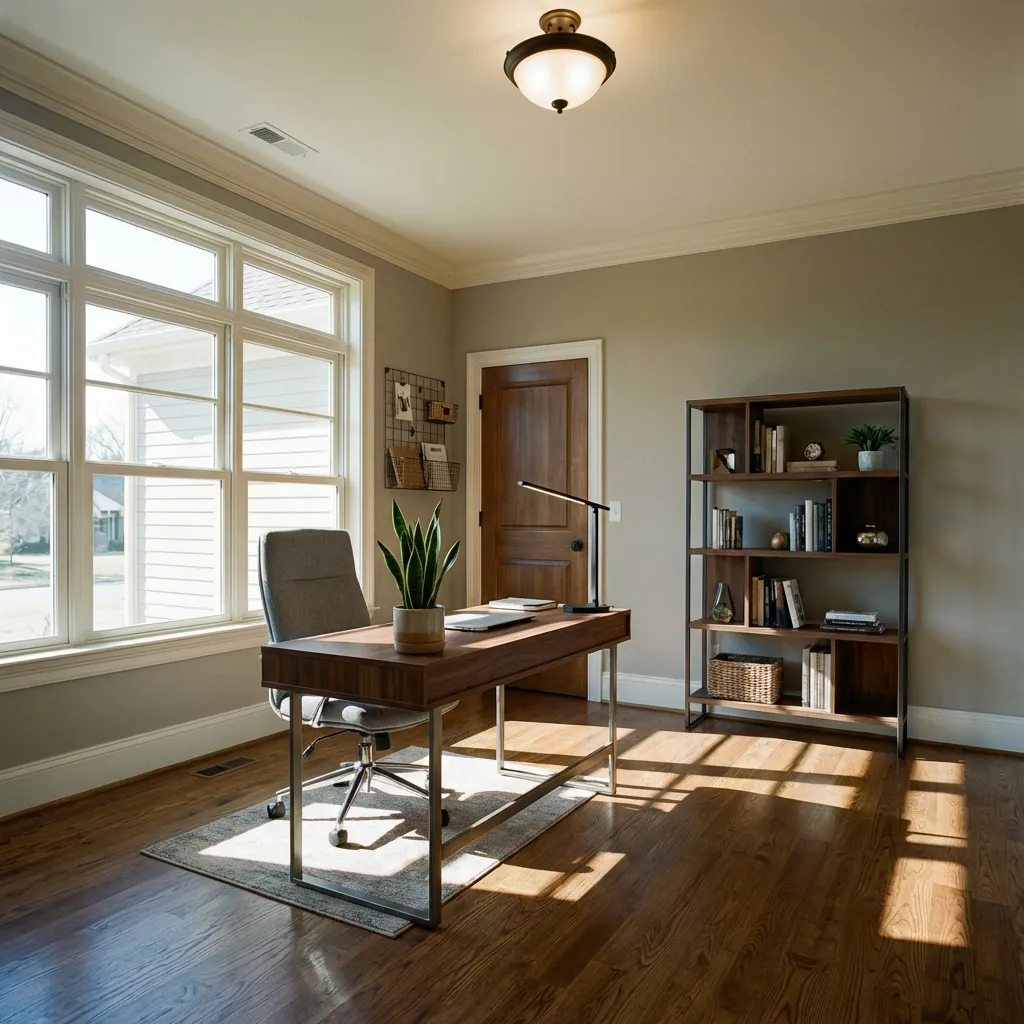 Virtually staged modern home office by Desiome